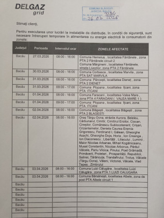 ANUNȚ INTRERUPERE CURENT ELECTRIC 